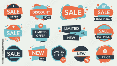 Sale and Discount Stickers, Vector Badges Set
