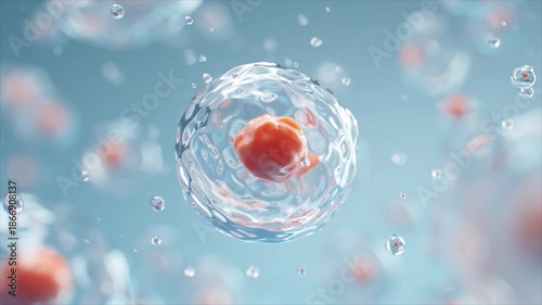 Feminine biology visualization showing egg cells against light pink backdrop for fertility and medical education