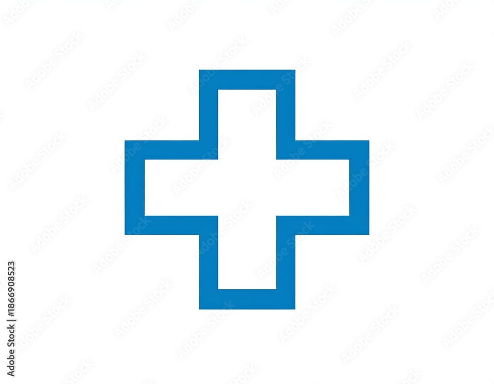 Obraz premium A simple, bright blue medical cross icon