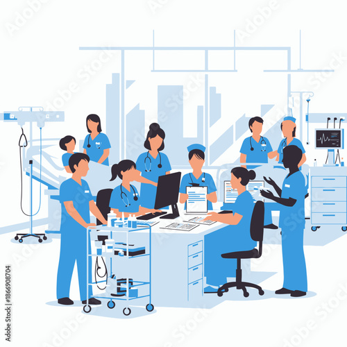 Hospital team working in ICU ward