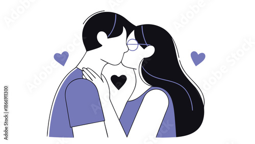 Young loving couple kissing illustration design concept vector art