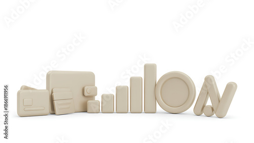 Modern 3D business icons in sleek beige color