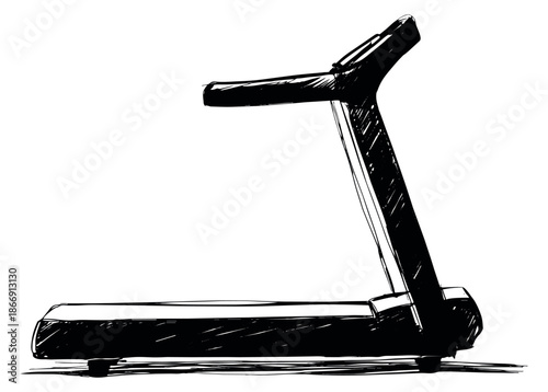 Hand drawn sketch illustration of a treadmill depicting fitness equipment for workout and health