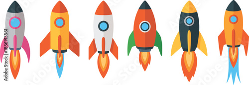cartoon rockets, colorful spaceship, space travel, rocket launch, kids illustration, playful design, space exploration, vector art, futuristic rocket, creative spacecraft