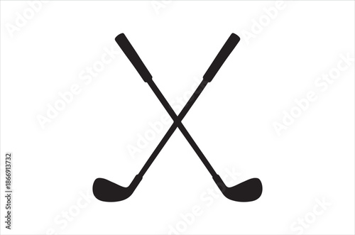 Two crossed golf clubs simple black and white illustration on a white background