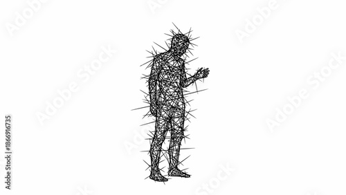 "Spiked Human Figure Line Drawing"