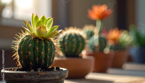 Wallpaper Mural Succulents in terracotta pots, sunny light and blurred background Torontodigital.ca
