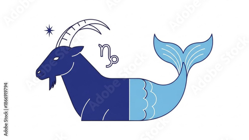 A blue Capricorn zodiac symbol illustration with a goat and fish tail design