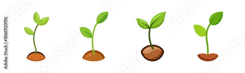Growing green plant sprouts emerge from brown soil, symbolizing new life