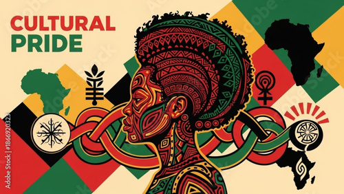 A vibrant illustration celebrating cultural pride with African-inspired designs and patterns