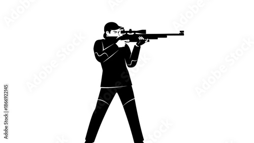Man Aiming Rifle Silhouette Illustration.