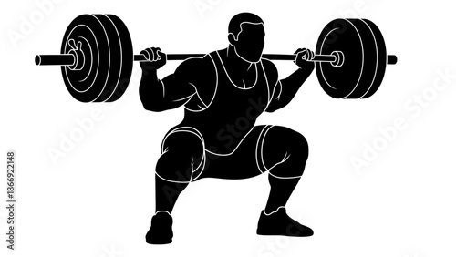 Man Lifting Weights in Squat Position.