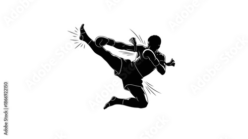 Man Performing High Kick Martial Arts Move.