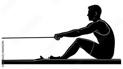 Man Rowing Exercise on Floor Silhouette.