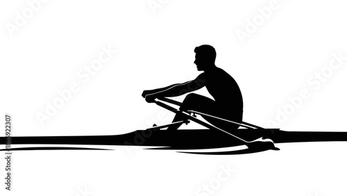 Silhouette of a Rowing Athlete in Action.