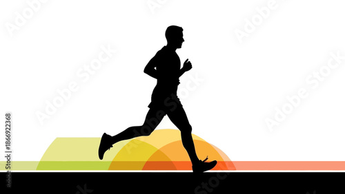 Silhouette of Man Running Fitness Activity.