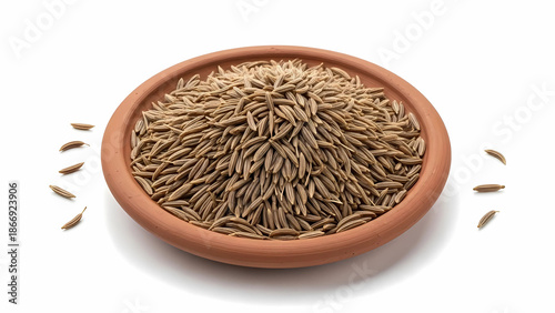 Dry Cumin Spice Presentation in Plate, Isolated