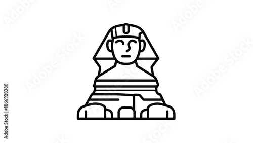A minimalist line drawing of the Great Sphinx of Giza, a mythical creature with a lion's body and a human head, represents ancient Egypt.