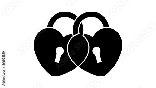 Two heart-shaped locks intertwined with keys inside on a white background
