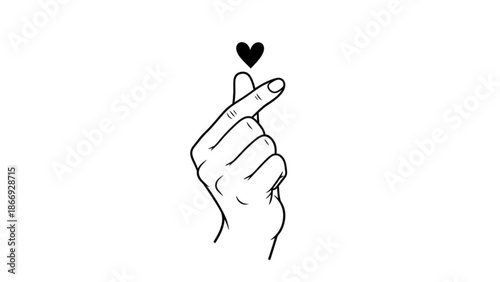 Hand holding a small heart symbol in a minimalist illustration