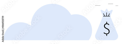 Cloud icon and a dollar bag portraying financial opportunities in cloud-based services, digital economy, data storage, fintech, online revenue, SaaS business. Ideal for tech, finance, and innovation