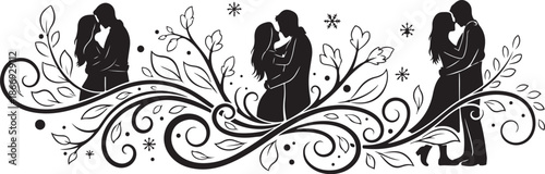 Romantic Couples Silhouette with Floral Design