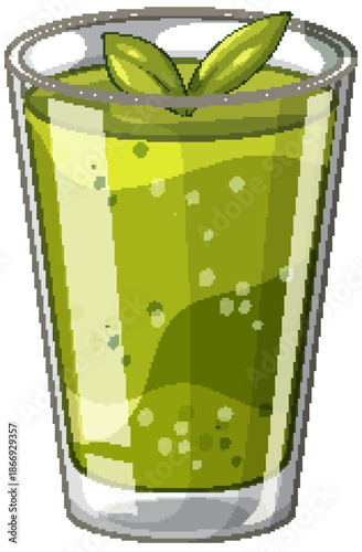 Green Smoothie in Glass with Mint Leaves Vector Illustration