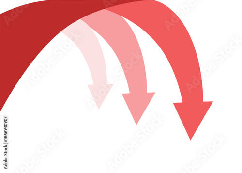 3 Red Business Arrow Curving Down After Rise Representing Global or Mass Sudden Loss and Market Crash