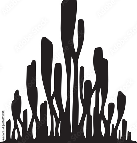 Black Silhouette of Cattails Against White Background