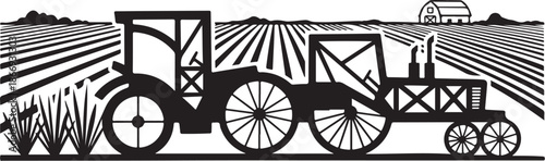 Vintage Tractor in a Rural Field Landscape