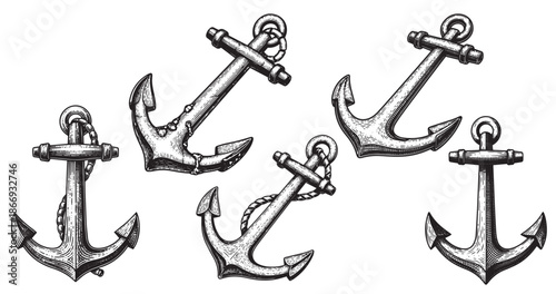 Old anchor nautical vintage engraving illustration isolated on white background