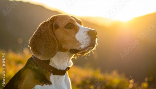 Wallpaper Mural Beagle Dog in Golden Hour Sunlight - A Serene Portrait of Canine Beauty. Torontodigital.ca