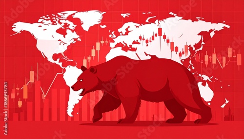 Wallpaper Mural Bear Market Illustration - Global Financial Downturn with World Map Background. Torontodigital.ca