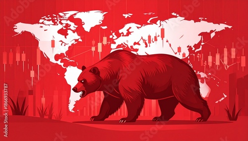 Wallpaper Mural Bear Market Illustration - A Red-Toned Depiction of Economic Downturn and Global Financial Crisis. Torontodigital.ca