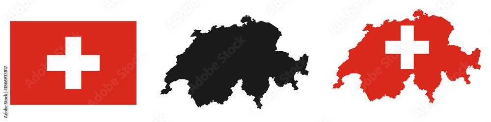Obraz premium Switzerland map and flag vector illustration