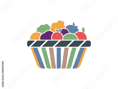 Colorful Fruit Basket Illustration.