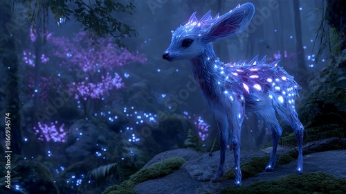Radiant Hybrid Reindeer with Luminous Antlers Under Starry Night – Immersive Animation Visual for Metaverse Branding and Eco Campaigns