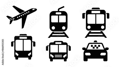 Transportation Icons: Plane, Train, Bus, Taxi