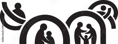 Supportive Family and Community Silhouette Graphic