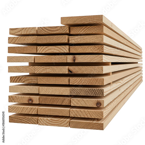 A stack of untreated wooden planks with visible grain patterns against a solid black background