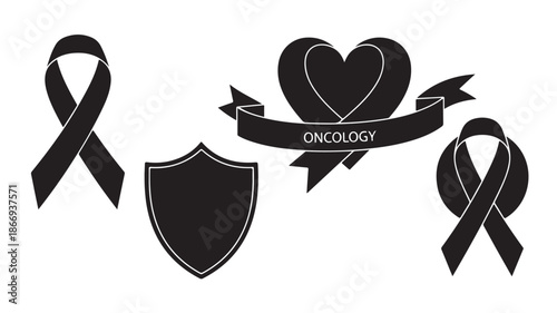 Black Oncology Ribbons and Shield oncology Awareness