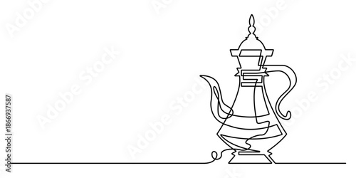Minimalist line art illustration of arabic coffee pot dallah for ramadan kareem celebration