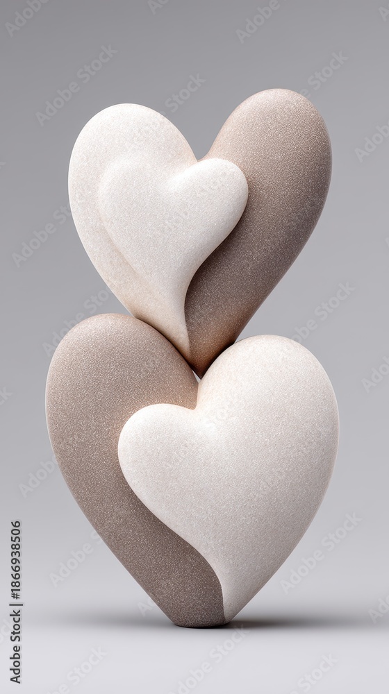 Fototapeta premium Two Chocolate Heart Shaped Cookies Stacked With Powdered Sugar Coating Isolated On Gray Background