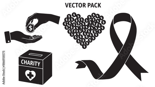 Charity Donation Vector Pack with Heart and Ribbon