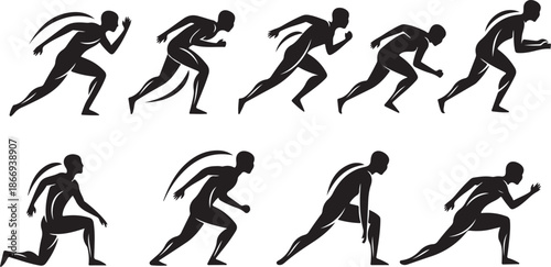 Runner Silhouettes in Various Sprinting Positions