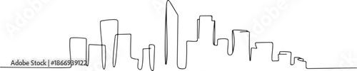 Modern cityscape continuous one line vector drawing. Metropolis architecture panoramic landscape. Dubai skyscrapers hand drawn silhouette. Apartment buildings isolated minimalistic illustration