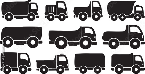 Black truck silhouettes on white background