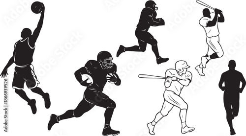 Sports Silhouettes of Various Athletes in Action