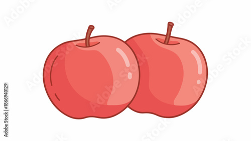 Illustration of two vibrant red apples with stems on a clean white background in a digital art style.