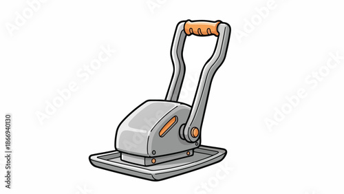 Illustration of a gray and orange floor buffer with a handle on a white background.